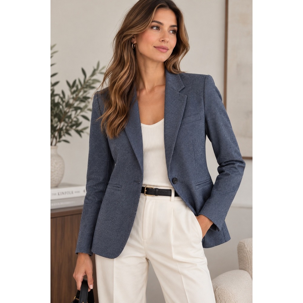 Massimo Dutti Blue-Gray Wool Blend Blazer European Quiet Luxury Tailoring Size 2